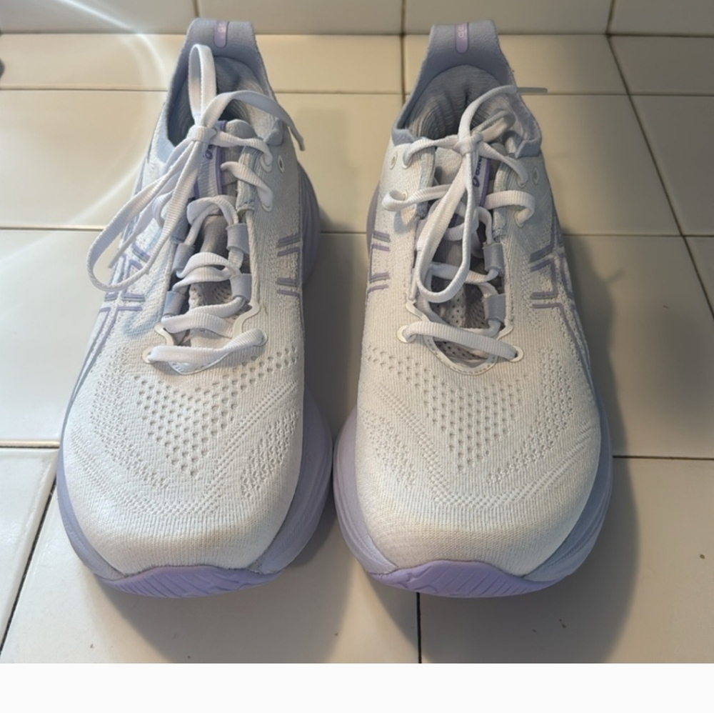 Asics Gel Nimbus 26, Women's White and Purple Running Shoes - Picture 5 of 12